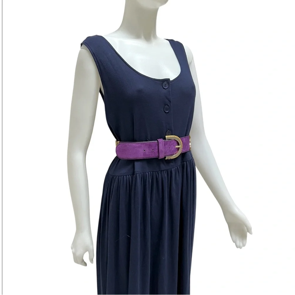 Vtg CHAMPAGNE Maxi Dress Drop-Waist Navy Minimalist Lagenlook NWT 90's‎ X-large